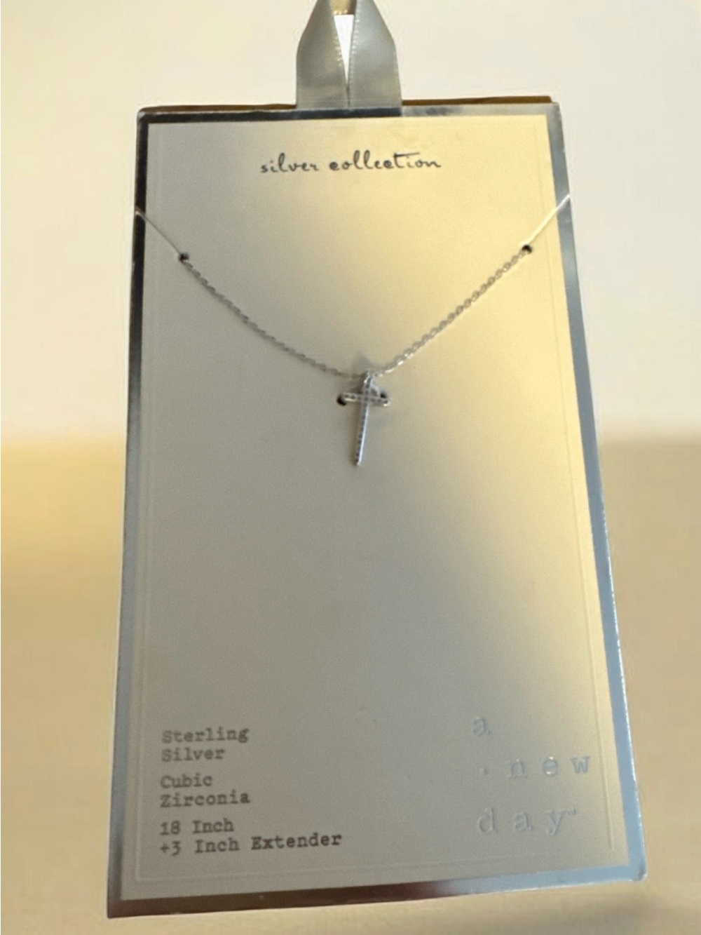 a new day Silver Cross Pendant Necklace with Cubic Zirconia